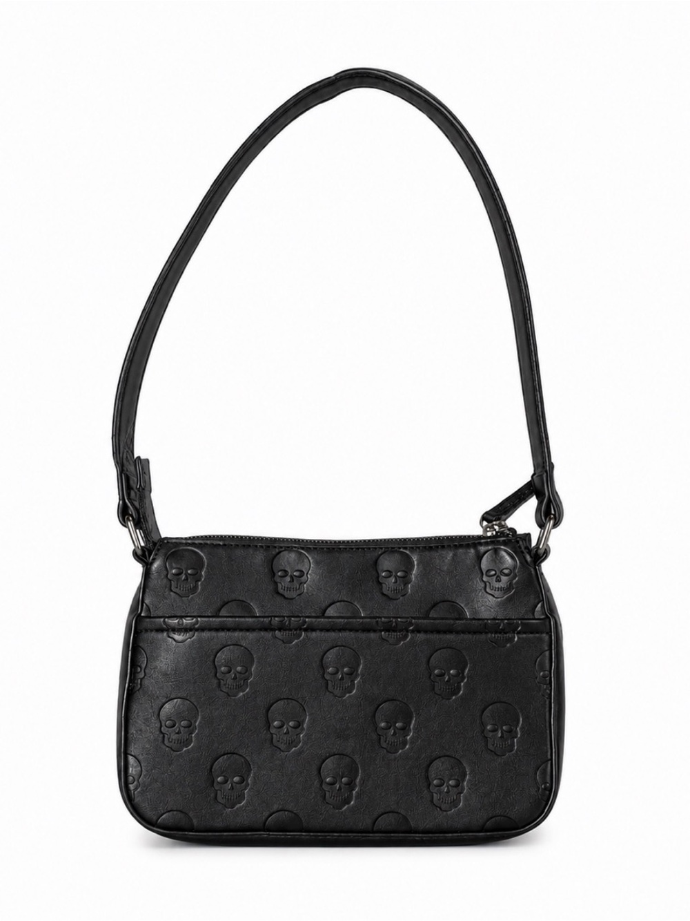 Black Skull-Embossed Shoulder Bag